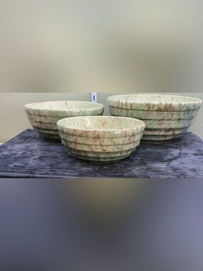 Vtg Morton Pottery Speckled Yellow Ware Mixing Nesting Bowls Cottagecore Set 3